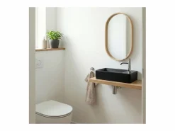 Lavabo rectangular de resina negra para pared o sobre encimera, 40x23cm