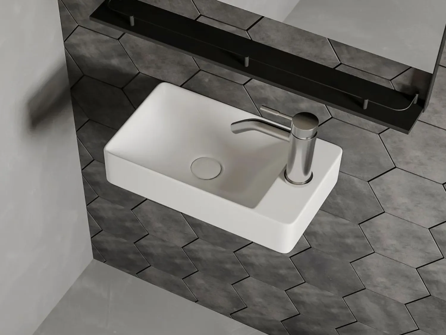 Shower & Design Lavabo rectangular flotante de cerámica blanca, Ancho 38 x Alt. 10 x Prof. 22 cm, ERAVAL