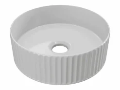 Best Shower & Design Lavabo redondo de cerámica blanca estriada, Ancho 36 x Alt. 12 x Prof. 36 cm, PEDARA Blanco