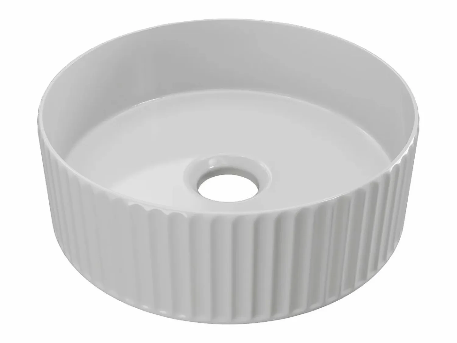 Best Shower & Design Lavabo redondo de cerámica blanca estriada, Ancho 36 x Alt. 12 x Prof. 36 cm, PEDARA Blanco