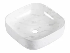 Clearance Lavabo sobre encimera cuadrado DIANE de 37 cm en cerámica efecto mármol Blanco