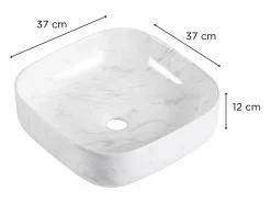 Clearance Lavabo sobre encimera cuadrado DIANE de 37 cm en cerámica efecto mármol Blanco