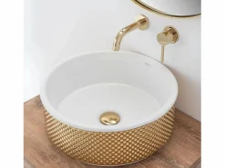 Clearance Rea Lavabo Sobre Encimera Helen White Gold Blanco