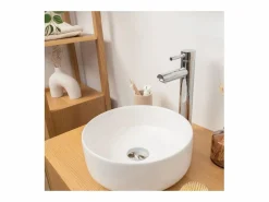 Lavabo sobre encimera redondo de cerámica blanca MII de 30 cm Lavabo