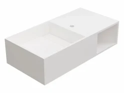 Discount Shower & Design Lavabo suspendido de solid surface con estante - 80 cm - GOYOKO Blanco