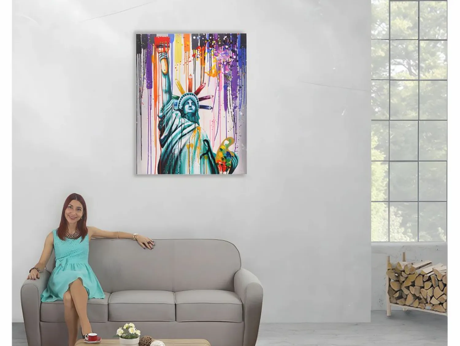 Discount MCW Óleo Estatua de la Libertad pintado a mano Multicolor