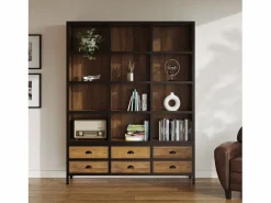 Rendez-Vous Déco Librería 6 cajones 12 nichos en metal y madera de cedro - Shelby