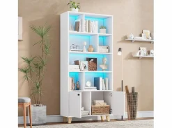 Outlet ModernLuxe Librería 80×30×173 cm - iluminación LED de cambio de color - 2 puertas - compartimentos de almacenamiento - Blanco