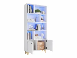 Outlet ModernLuxe Librería 80×30×173 cm - iluminación LED de cambio de color - 2 puertas - compartimentos de almacenamiento - Blanco