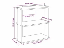 Online Librería 3 niveles madera ingeniería roble artesanal 60x30x80cm Librería