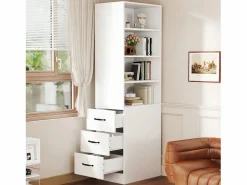 Merax Librería alta de salón - 60 x 38 x 180 cm - con 3 cajones + estantes regulables - aglomerado -