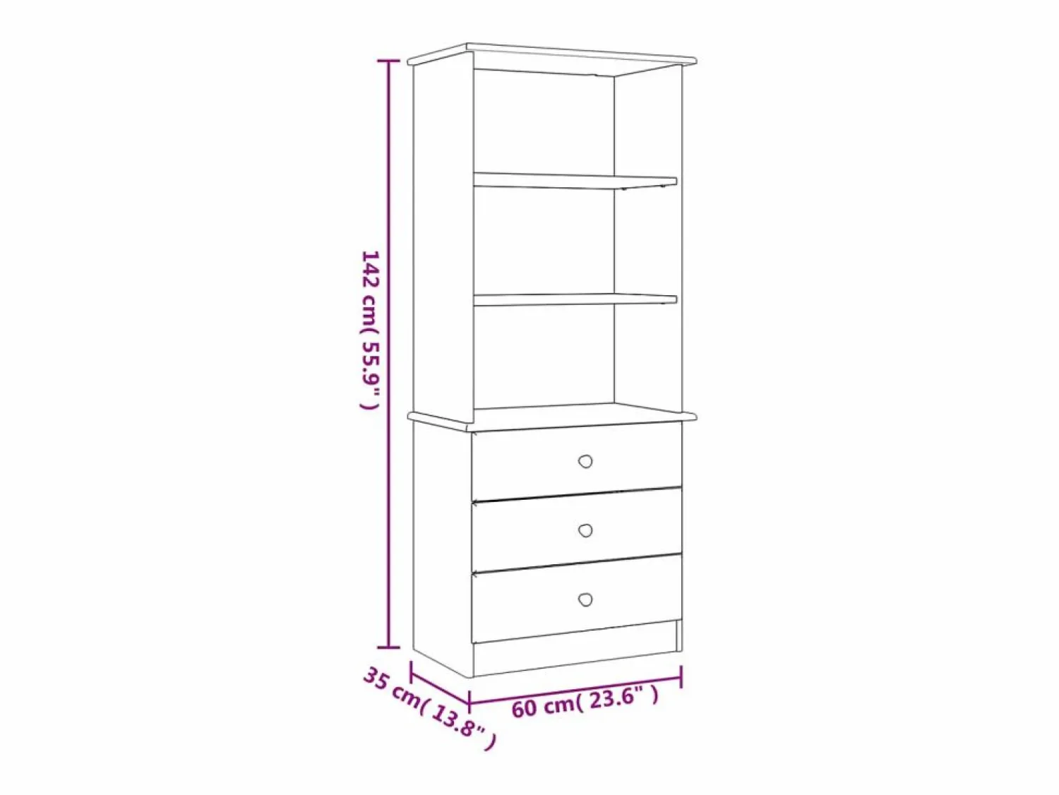 Clicnbuy Librería con cajones ALTA madera de pino 60x35x142 cm