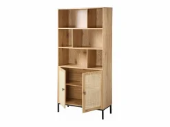Calicosy Librería de 6 Compartimentos y 2 Puertas en Ratán Natural H175cm - JAYA Beige