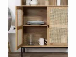 Calicosy Librería de 6 Compartimentos y 2 Puertas en Ratán Natural H175cm - JAYA Beige
