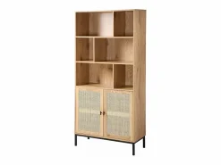 Calicosy Librería de 6 Compartimentos y 2 Puertas en Ratán Natural H175cm - JAYA Beige