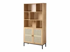 Calicosy Librería de 6 Compartimentos y 2 Puertas en Ratán Natural H175cm - JAYA Beige