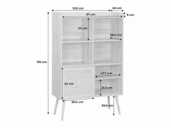 Sweeek Librería de 5 estantes, puertas correderas, efecto madera y caña