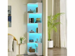 Best Librería de esquina - 63,5 x 45 x 175 cm - con LED + 5 niveles de almacenaje - MDF - Librería