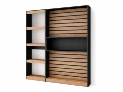 Sale Librería estantería, 170x25x186cm, Salón - Comedor - Oficina, Con Almacenaje, Roble y negro Librería
