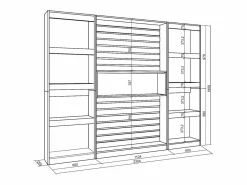 Clearance Librería estantería, 230x25x186cm, Salón - Comedor - Oficina, Con Almacenaje, Roble y negro Librería