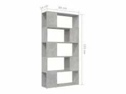 Discount vidaxl Librería separador contrachapada hormigón 80x24x155 cm Gris