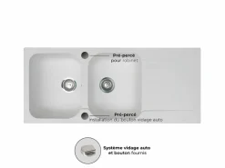 Essebagno Lisse fregadero reversible 2 cubetas 1 escurridor en resina blanca Blanco