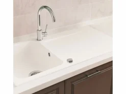 Clearance Essebagno Lisse fregadero reversible 1 cubeta grande 1 escurridor en resina blanca Blanco