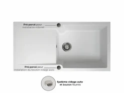 Clearance Essebagno Lisse fregadero reversible 1 cubeta grande 1 escurridor en resina blanca Blanco