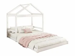 Online ModernLuxe Lit cabane 140x200cm en bois massif - avec sommier à lattes - Blanc (matelas non inclus) Blanco