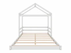 Online ModernLuxe Lit cabane 140x200cm en bois massif - avec sommier à lattes - Blanc (matelas non inclus) Blanco