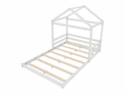 Online ModernLuxe Lit cabane 140x200cm en bois massif - avec sommier à lattes - Blanc (matelas non inclus) Blanco