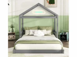 Best ModernLuxe Lit cabane 140x200cm en bois massif - avec sommier à lattes - (matelas non inclus) Gris