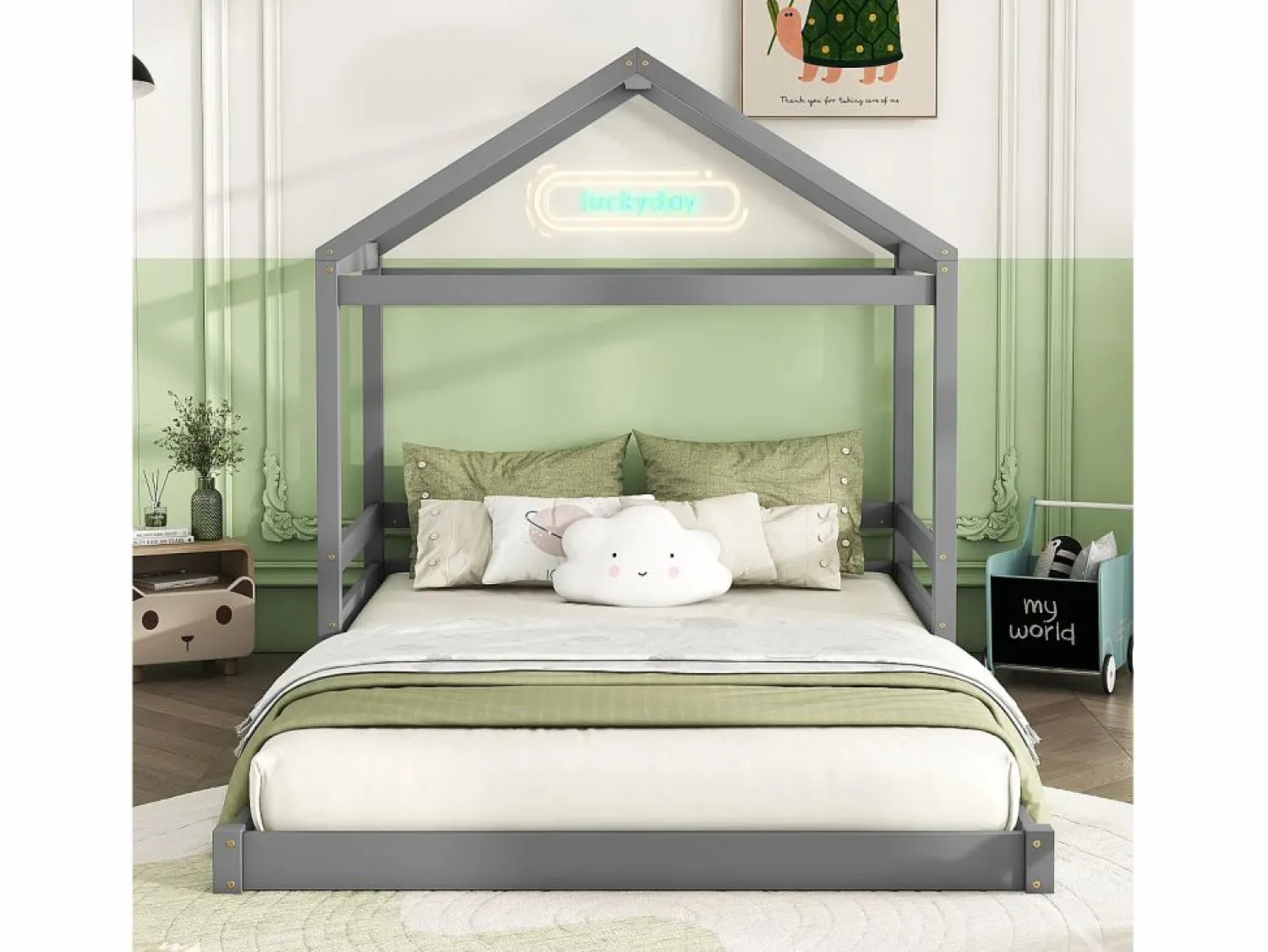 Best ModernLuxe Lit cabane 140x200cm en bois massif - avec sommier à lattes - (matelas non inclus) Gris