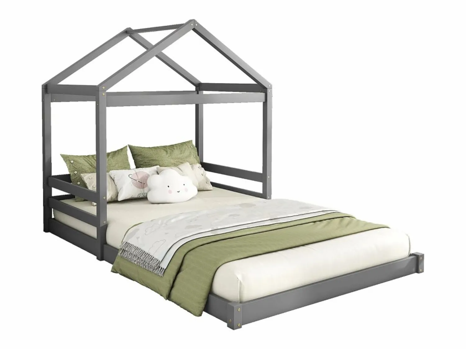 Best ModernLuxe Lit cabane 140x200cm en bois massif - avec sommier à lattes - (matelas non inclus) Gris