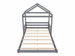Best ModernLuxe Lit cabane 140x200cm en bois massif - avec sommier à lattes - (matelas non inclus) Gris
