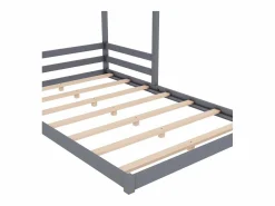 Best ModernLuxe Lit cabane 140x200cm en bois massif - avec sommier à lattes - (matelas non inclus) Gris