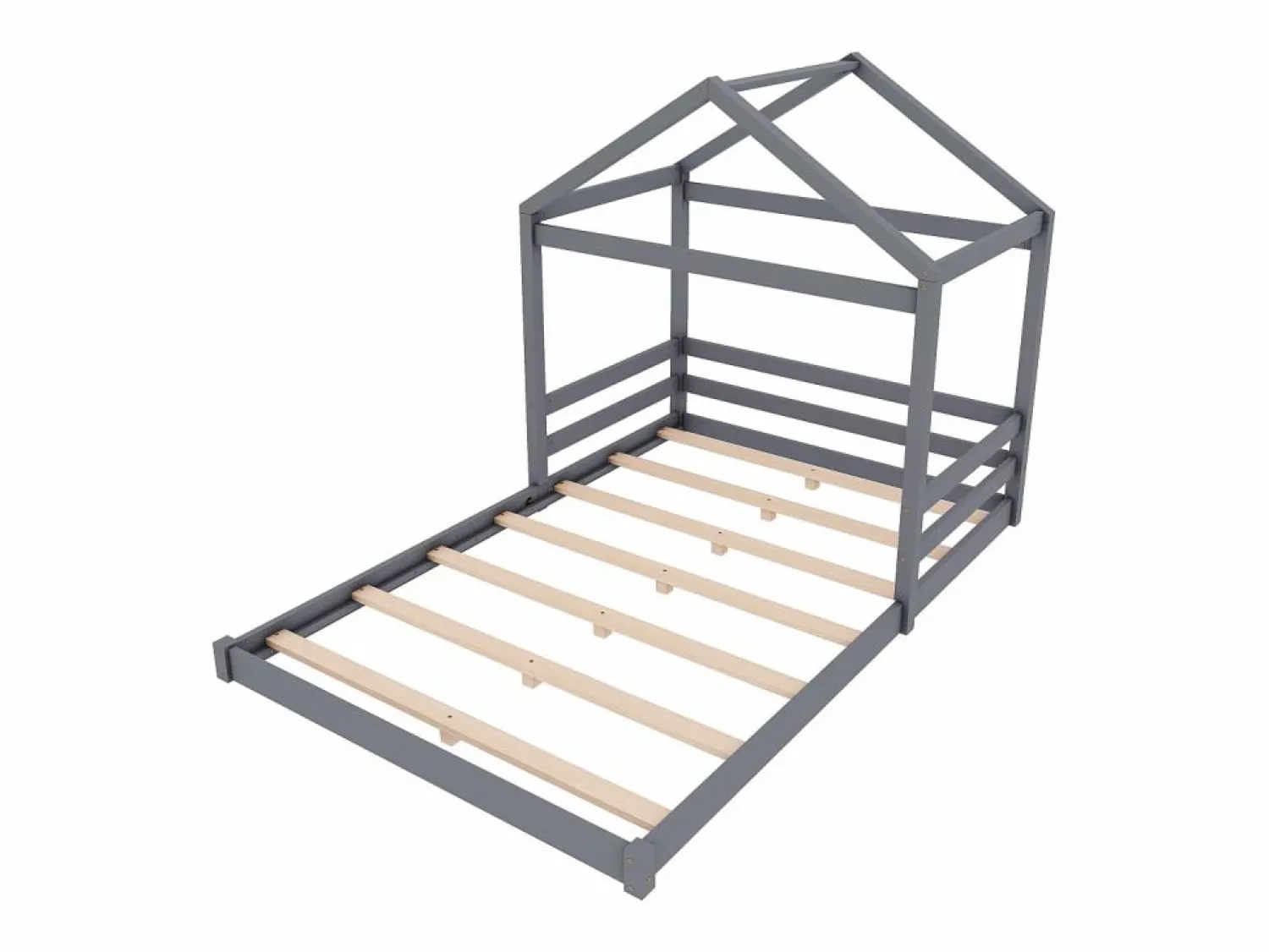 Best ModernLuxe Lit cabane 140x200cm en bois massif - avec sommier à lattes - (matelas non inclus) Gris