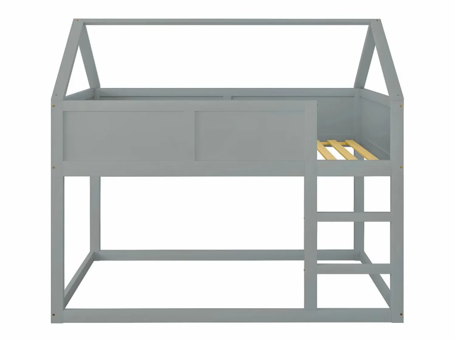 Discount Lit superposé 90x200cm, lit cabane enfant avec escalier et 1x sommier à lattes en haut, cadre en bois massif, bois Gris