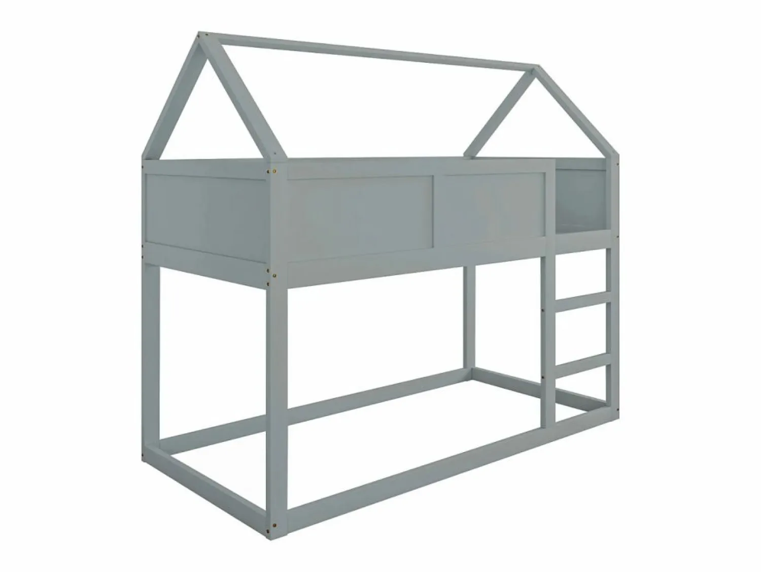 Discount Lit superposé 90x200cm, lit cabane enfant avec escalier et 1x sommier à lattes en haut, cadre en bois massif, bois Gris