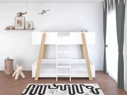 Litera 90 x 190 cm blanca y natural - CORODELA Cama Litera