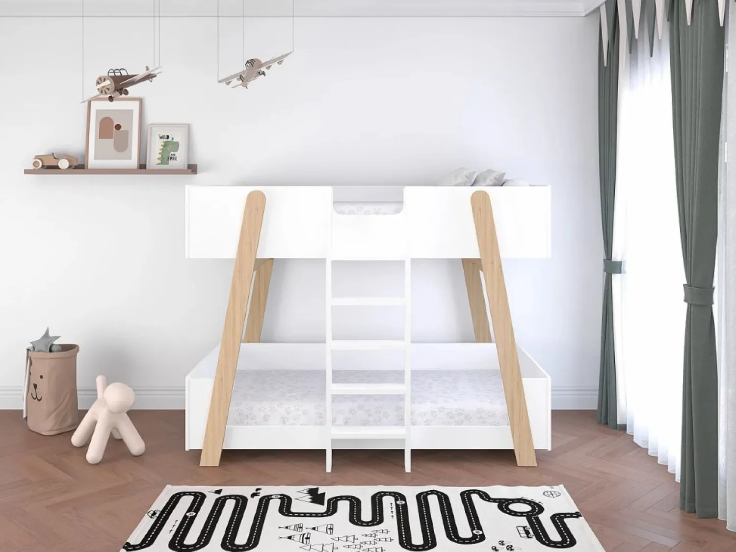 Vente-unique Litera 90 x 190 cm blanco y natural + colchón - CORODELA