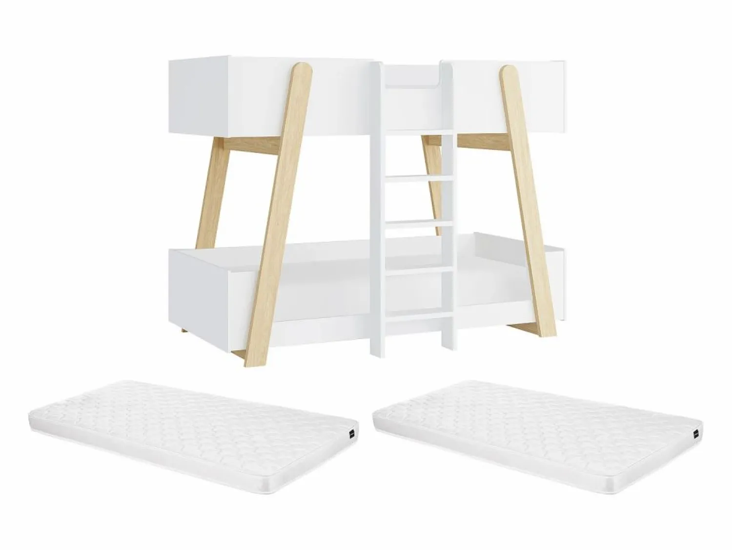 Vente-unique Litera 90 x 190 cm blanco y natural + colchón - CORODELA