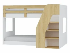 Clearance Litera 90 x 190 cm con almacenamiento en color blanco y natural - NAROJAS Cama Litera