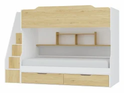 Vente-unique Litera 90 x 190 cm con almacenamiento en color blanco y natural - YALOVA