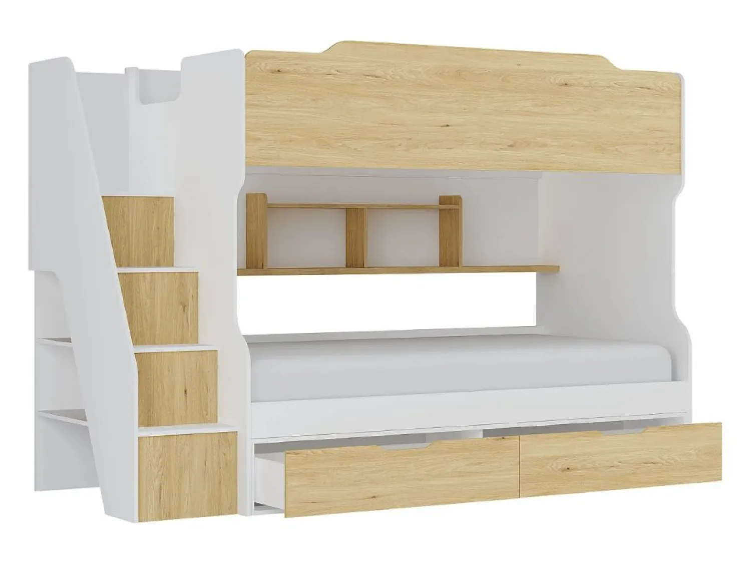 Vente-unique Litera 90 x 190 cm con almacenamiento en color blanco y natural + colchón - YALOVA