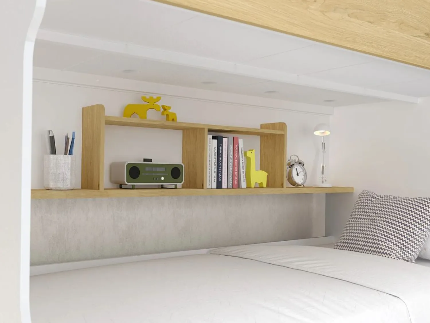 Vente-unique Litera 90 x 190 cm con almacenamiento en color blanco y natural + colchón - YALOVA