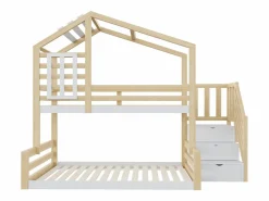 Discount Litera 90 x 200 cm y 140 x 200 cm - Cama alta con almacenaje - y blanco Cama Litera