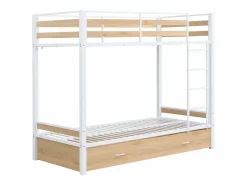 Vente-unique Litera 2 x 90 x 190 cm 1 cajón color natural y blanco + colchón - CASIDIA