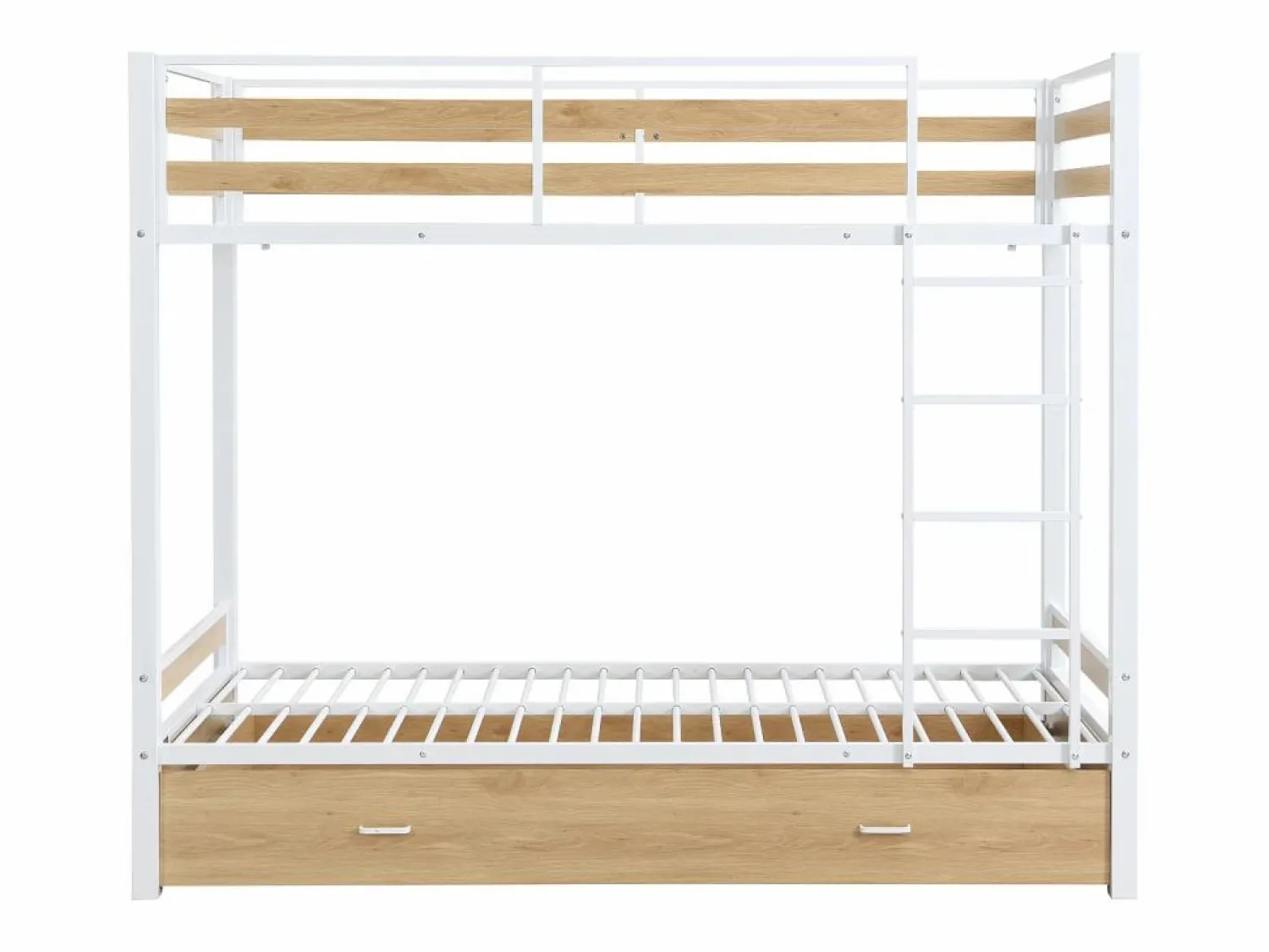 Vente-unique Litera 2 x 90 x 190 cm 1 cajón color natural y blanco + colchón - CASIDIA