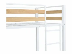 Vente-unique Litera 2 x 90 x 190 cm 1 cajón color natural y blanco + colchón - CASIDIA